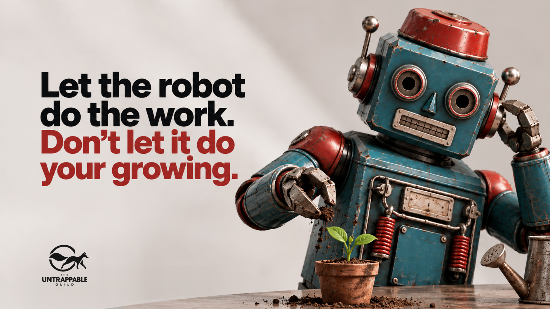 Let the robot do the work. Don’t let it do your growing. The Untrappable Guild.